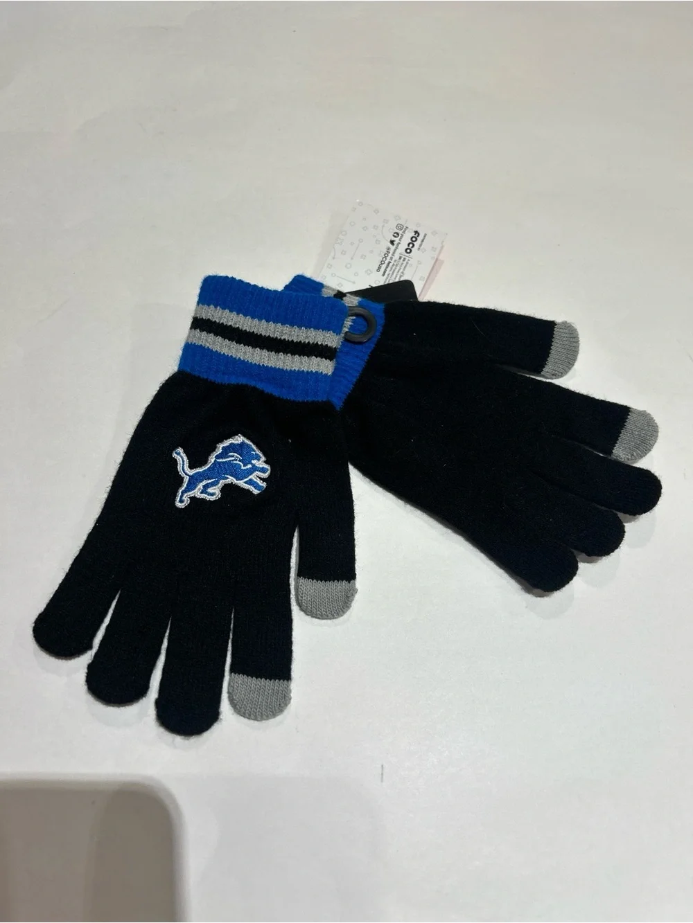 Detroit Lions Black Knit Touchscreen Gloves Blue Cuff One Size NWT kids